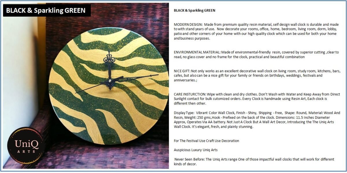 Black and Sparkling Green Wild Clock