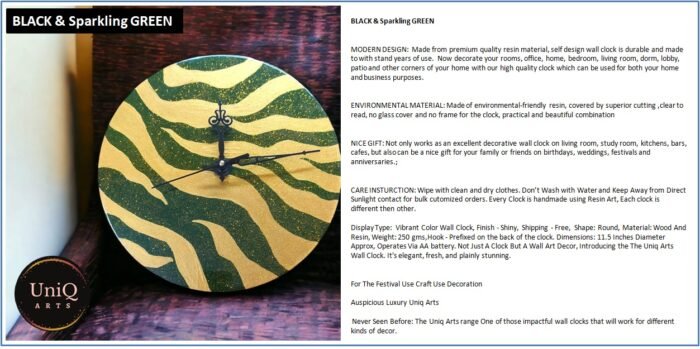 Black and Sparkling Green Wild Clock