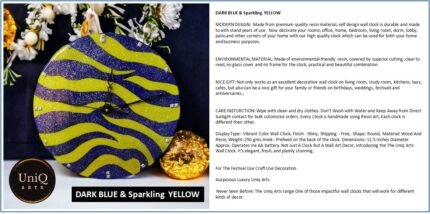 Sparkling Blue and Yellow Zebra Clock