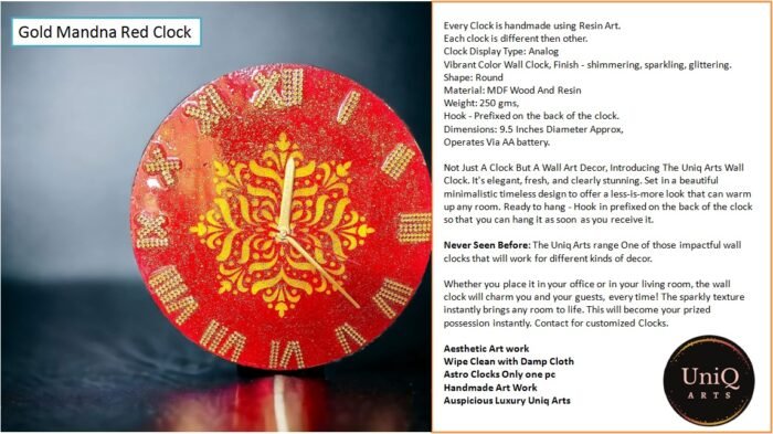 Gold-Mandna-Red-Clock-1.jpg Mandna Red Auspicious Clock