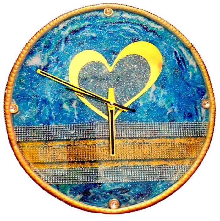 Golden Blue Heart Clock1 Golden Blue Heart Clock