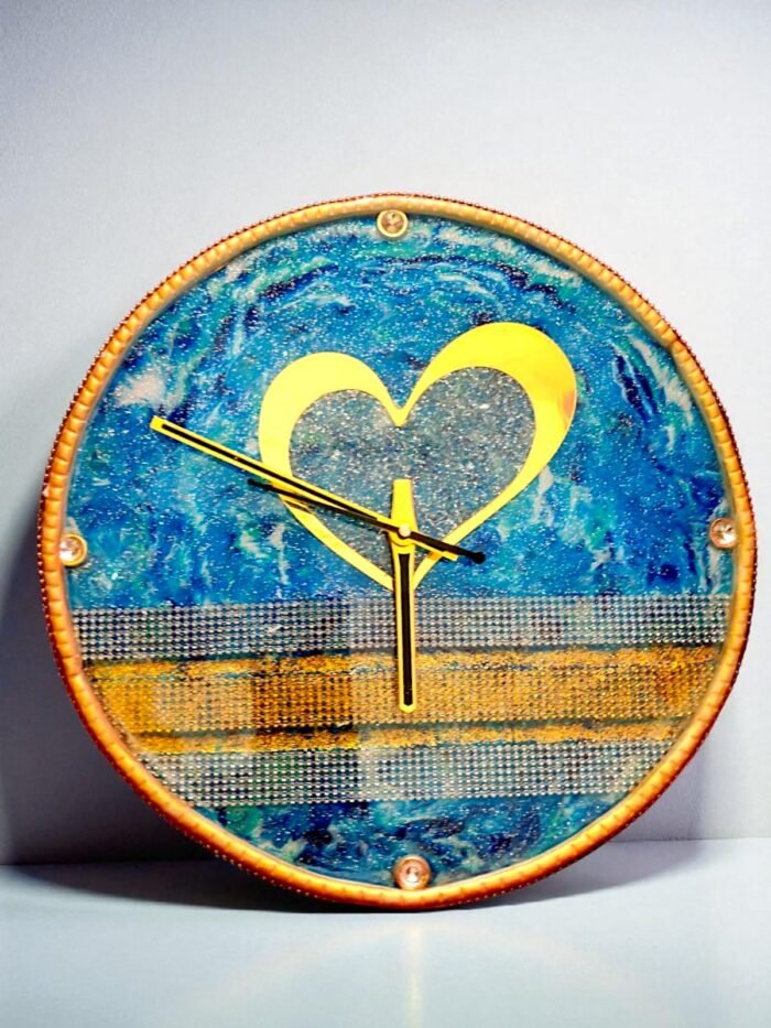 Golden Blue Heart Clock2 Golden Blue Heart Clock