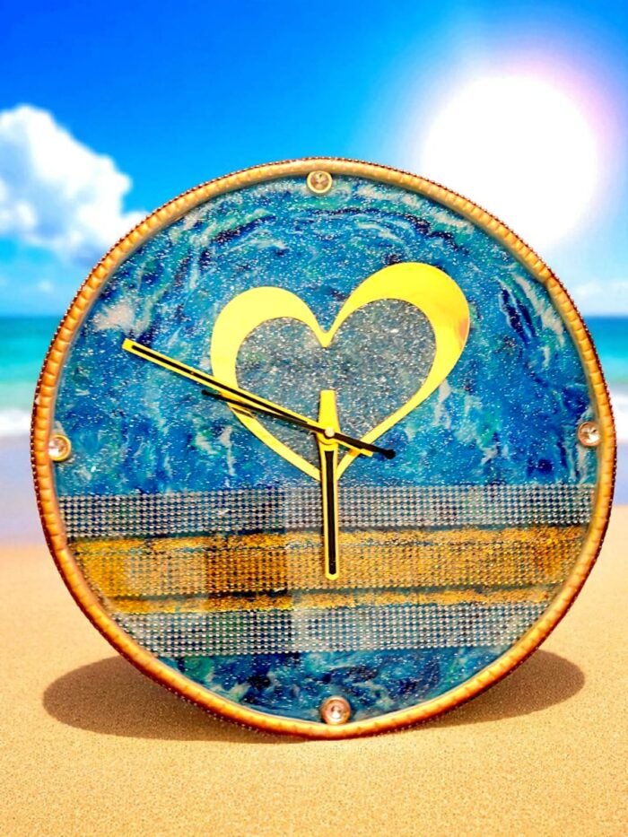 Golden Blue Heart Clock3 Golden Blue Heart Clock