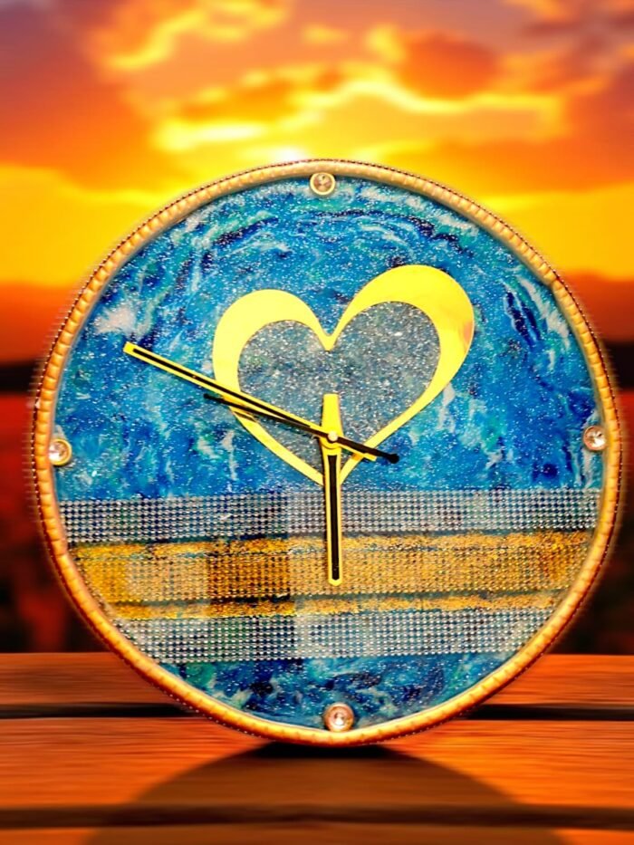Golden Blue Heart Clock4 Golden Blue Heart Clock