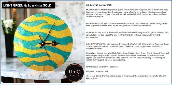 LIGHT-GREEN-Sparkling-GOLD6-1.jpg Sparkling Gold and Green Stripe Clock