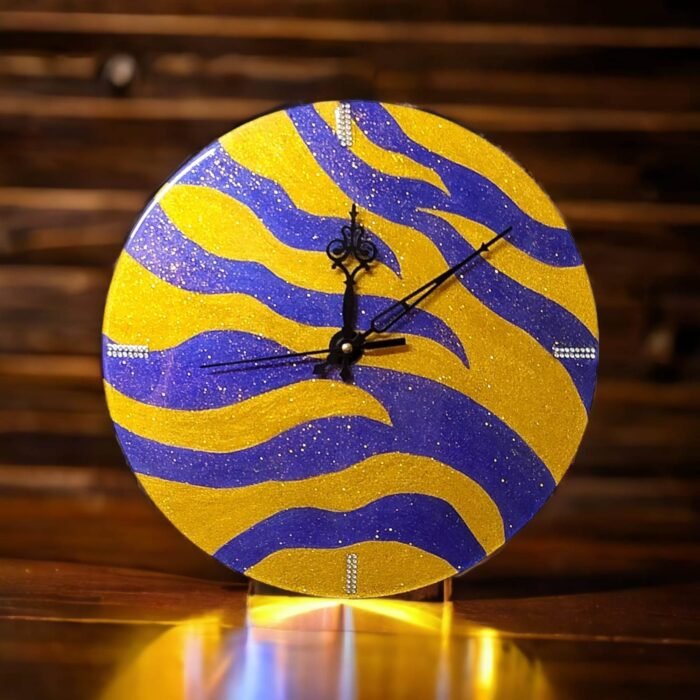 PURPLE-Sparkling-GOLD6.jpg Purple Gold Jaguar Pattern Clock