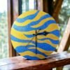 Sparkling Golden Blue Zebra Clock
