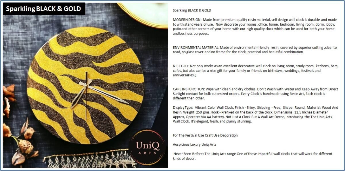 Black & Gold Afrikaans Sebras Clock
