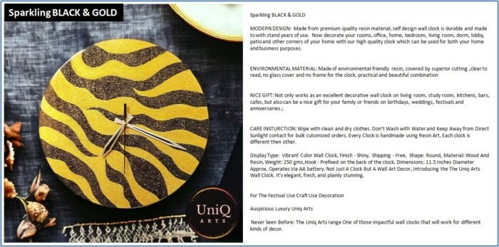 Black & Gold Afrikaans Sebras Clock