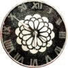 kolam Artistic Design & Craftsmanship Kolam-Inspired Mandala Pattern: The heart of this clock features a sacred geometric floral motif, symbolizing balance, unity, and positive energy. Luxury Black & White Contrast: The bold jet-black resin base paired with shimmering white mandala details creates a striking, high-end look. Crystal Studded Roman Numerals: Each numeral is designed with embedded shimmering stones, offering sparkle and a regal touch. Intricate Resin Detailing: Hand-poured resin with precision artistry ensures a smooth glossy finish that enhances the luxurious aesthetic.