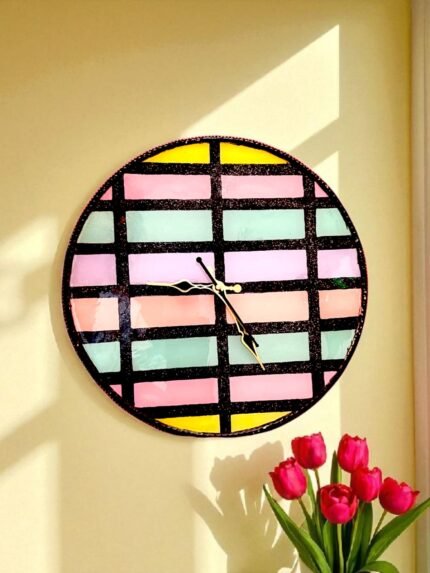 Grid of Dreams Resin Clock, Modern Resin Wall Clock, Designer Resin Clock Online, Handmade Resin Wall Clock, Colorful Resin Wall Clock, Geometric Resin Wall Clock, Artistic Wall Clock for Home Décor, Contemporary Resin Art Clock, Unique Statement Wall Clock, Pastel Shade Resin Clock, Luxury Resin Clock Online India, Illusion Pattern Resin Clock, Vibrant Modern Wall Clock, Resin Wall Clock for Living Room, Decorative Resin Clock for Office