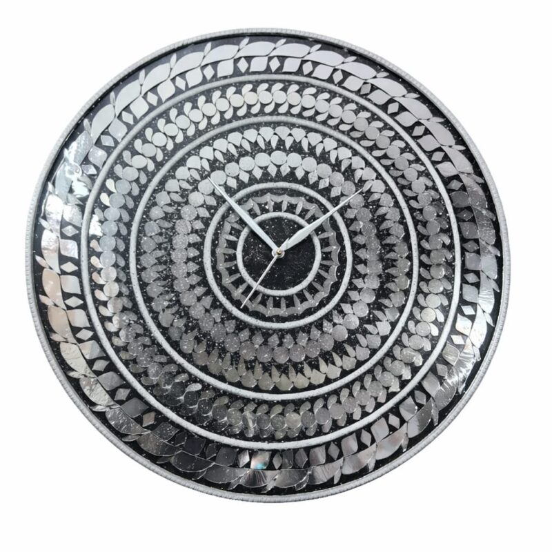 Color: Black + Silver Element association: Black → Saturn (Shani) ,  Silver → Moon (Chandra) Design: Circular, geometric (discipline + balance) So this clock carries Saturn + Moon dominant energy.