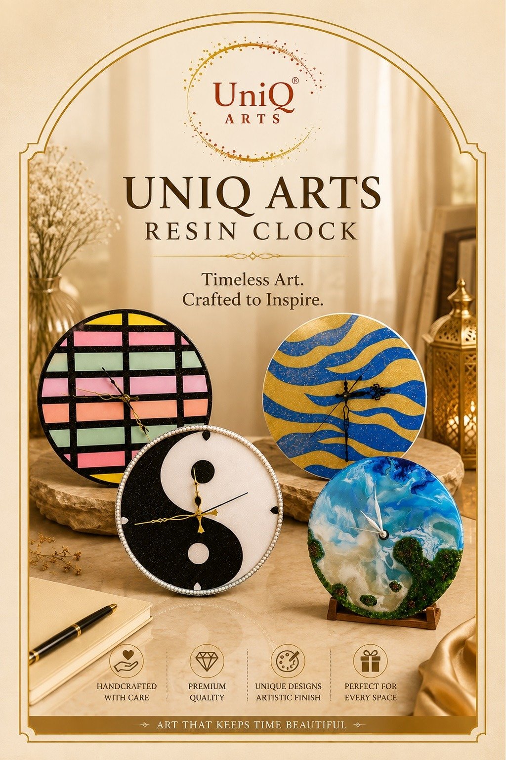 Unique Folk Art Resin Clock
