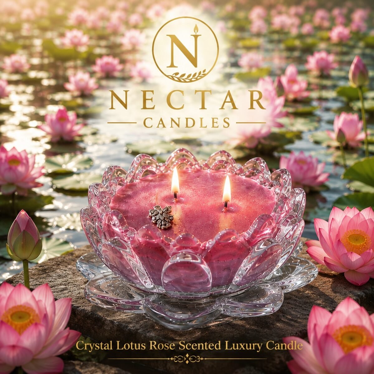 Crystal Lotus Rose Scented Luxury Candle