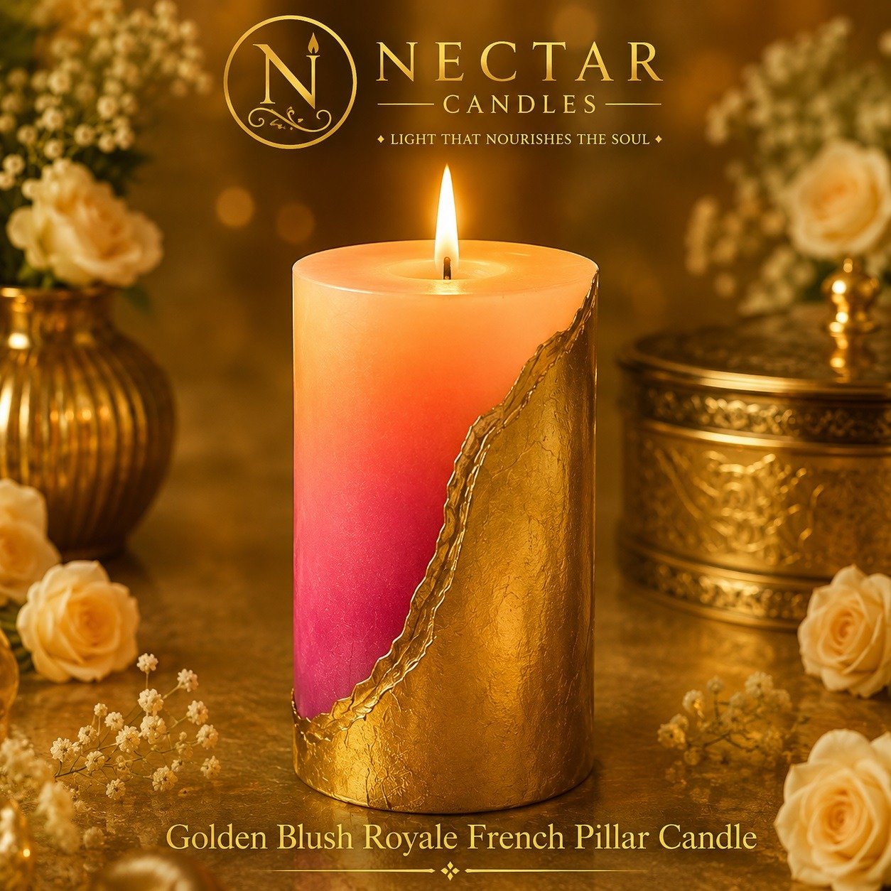 Golden Blush Royale French Pillar Candle