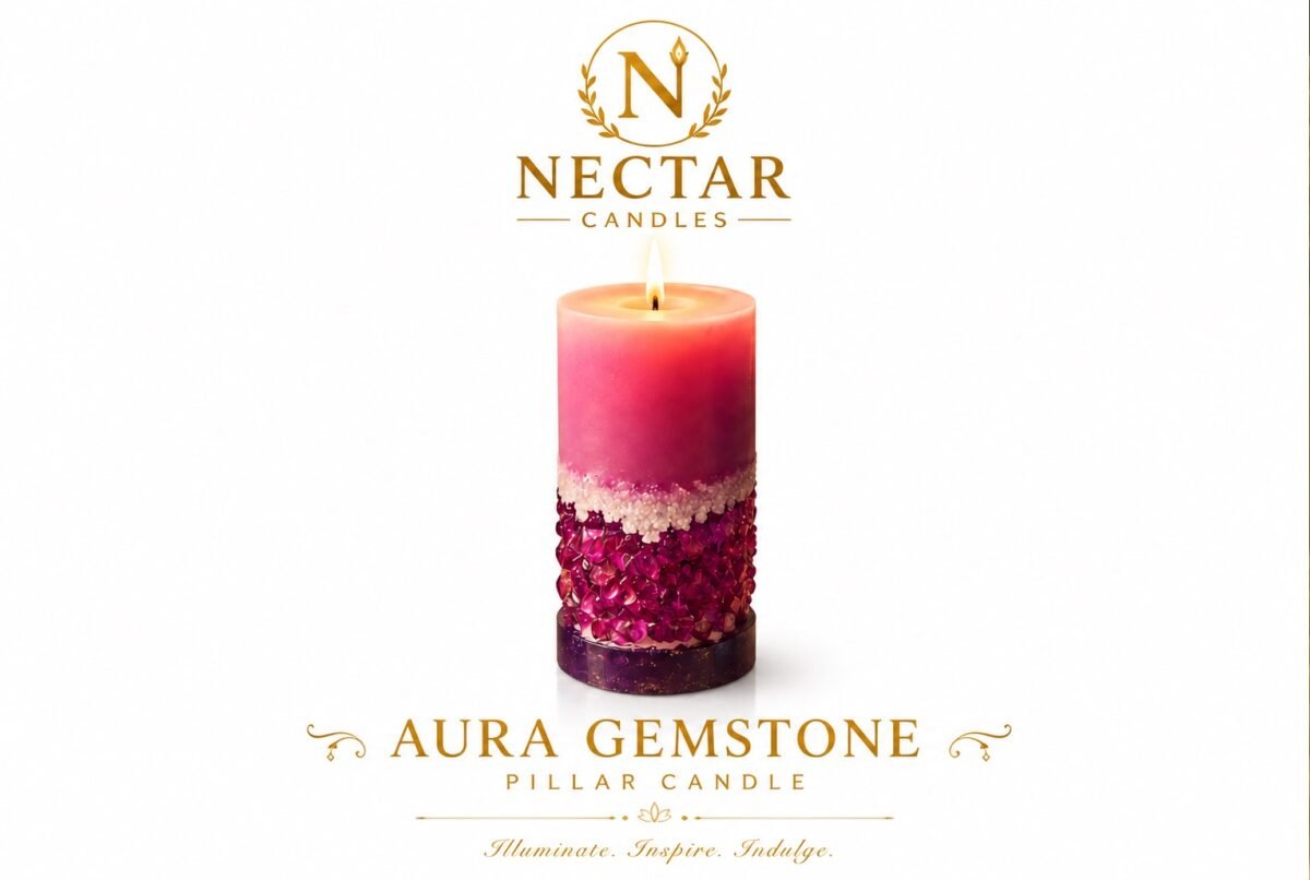 Nectar Candles – Aura Gemstone Pillar Candle Nectar Candles – Aura Gemstone Pillar Candle